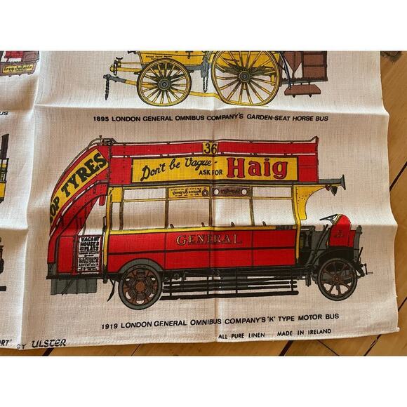 Vintage Linen Tea Towel "Old Transport'' Ulster. Hugh Evelyn Design 30"x20" - Picture 3 of 4
